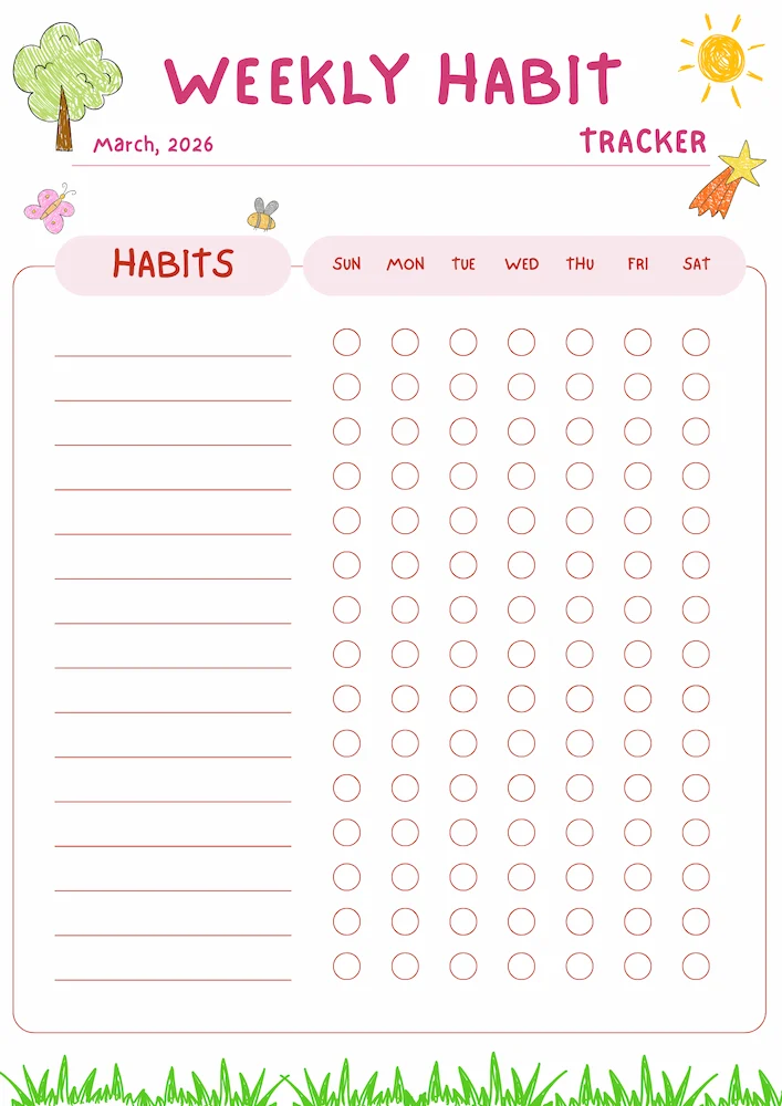 March 2026 Weekly Habit Tracker PDF