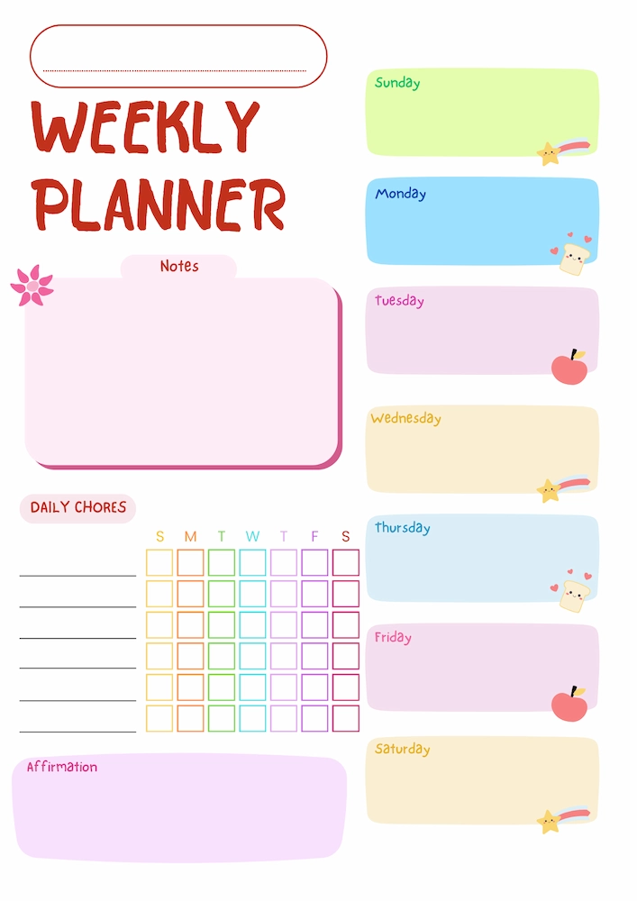 March 2026 Weekly Planner for Kids PDF