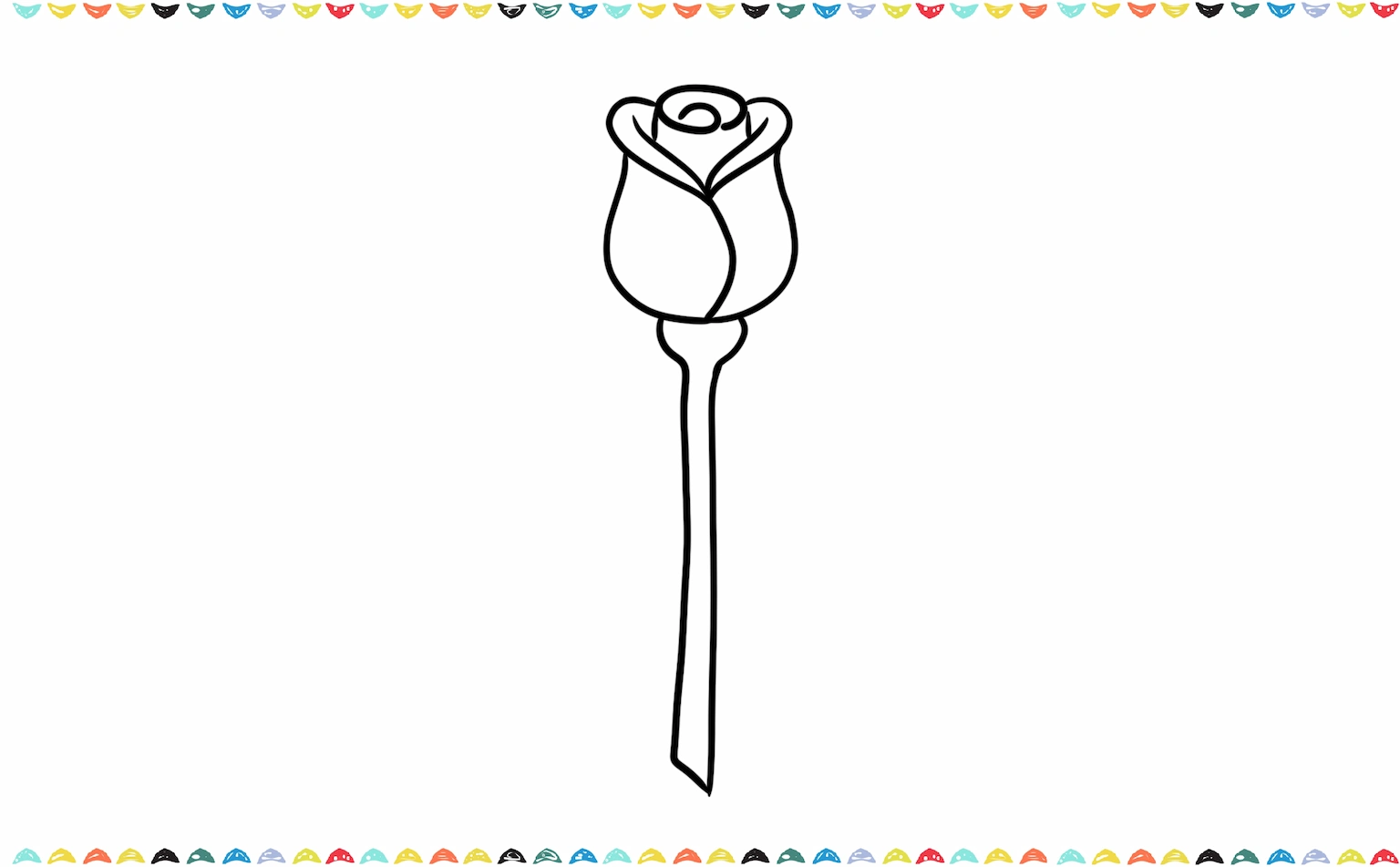Draw two parallel vertical lines extending downward from the base of the rose to create a long, simple stem step 6