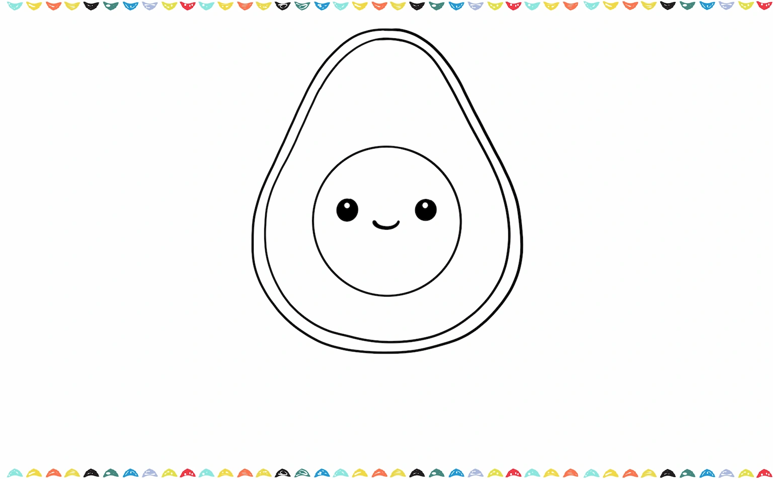 Drawing the minimalist kawaii face on the pit in Jellycat avocado drawing step 3