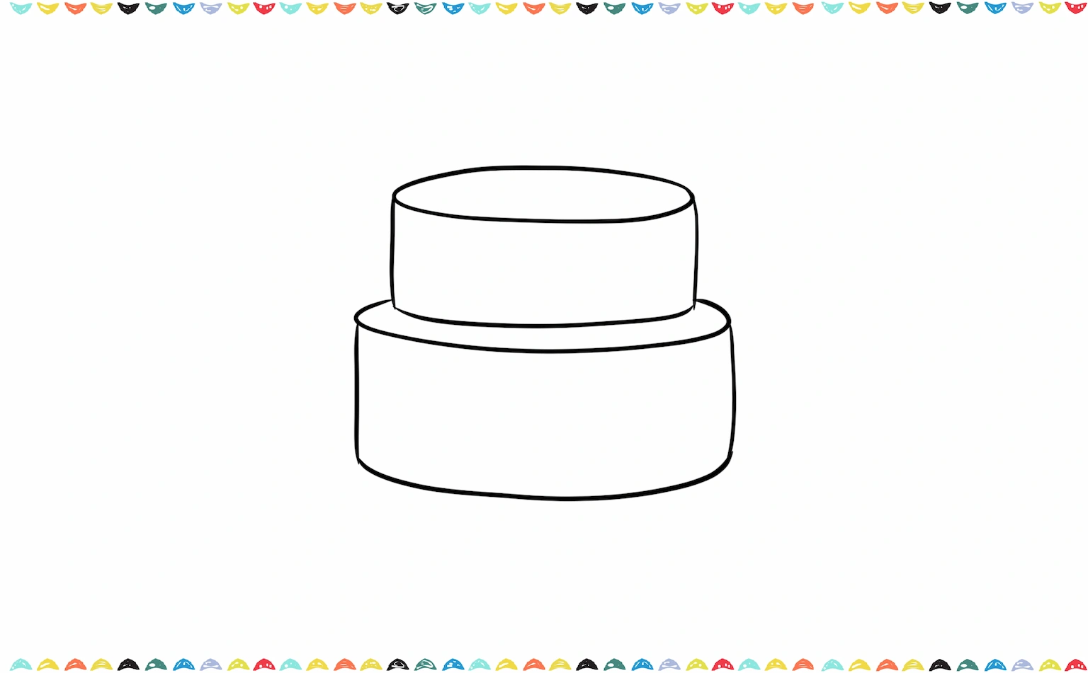 Drawing the two-tier round cake shapes in Jellycat cake drawing step 1