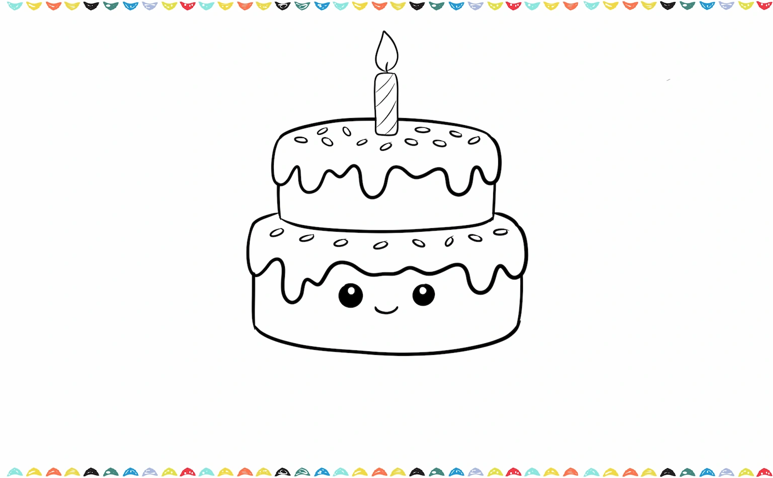 Drawing the minimalist face and colorful sprinkles in Jellycat cake drawing step 3