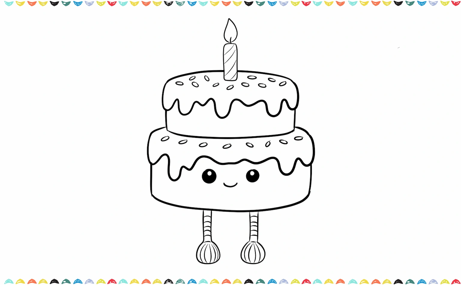 Sketching the dangling corduroy legs at the base in Jellycat cake drawing step 4