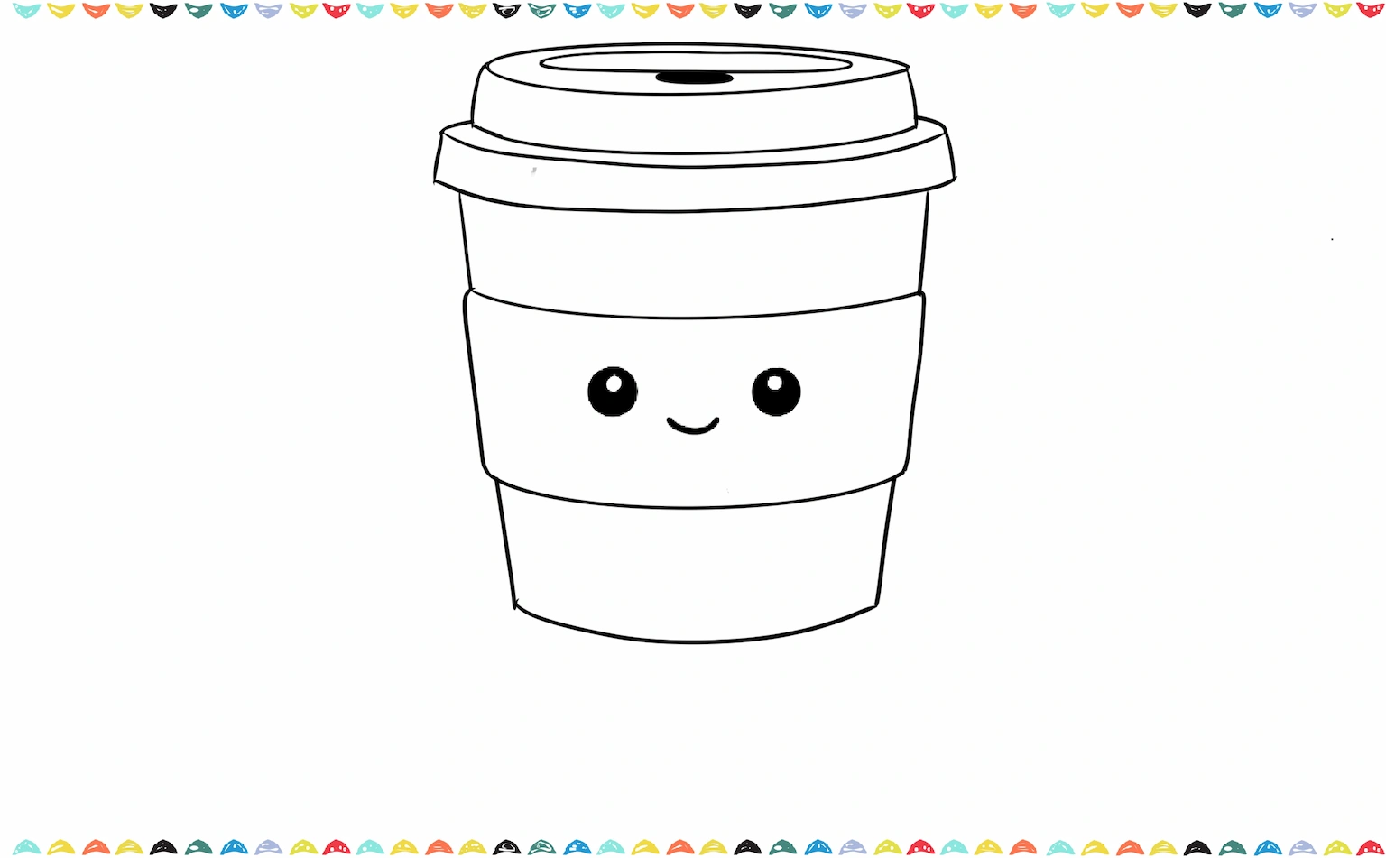 Drawing the kawaii minimalist face on the sleeve in Jellycat coffee cup drawing step 5