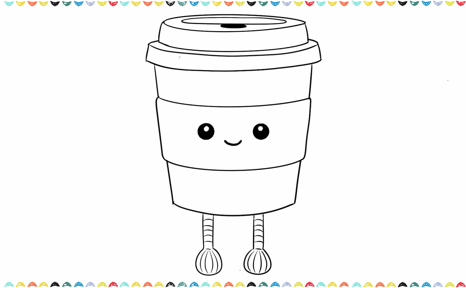Add the dangling corduroy legs at the base in Jellycat coffee cup sketch step 6