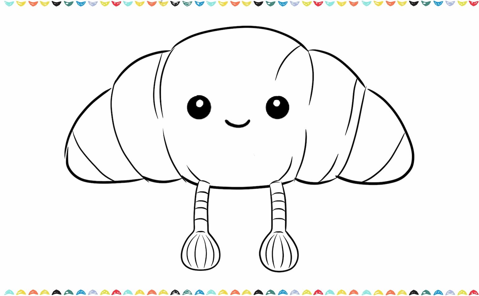 Sketching the dangling corduroy legs in Jellycat croissant drawing step 5