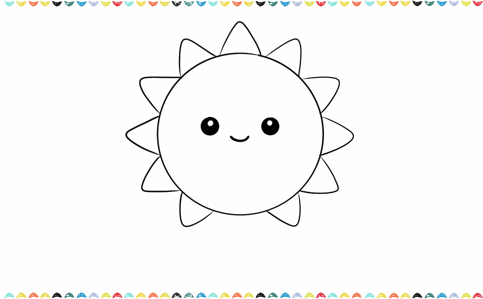 Drawing the minimalist happy face in the center in Jellycat sun drawing step 3