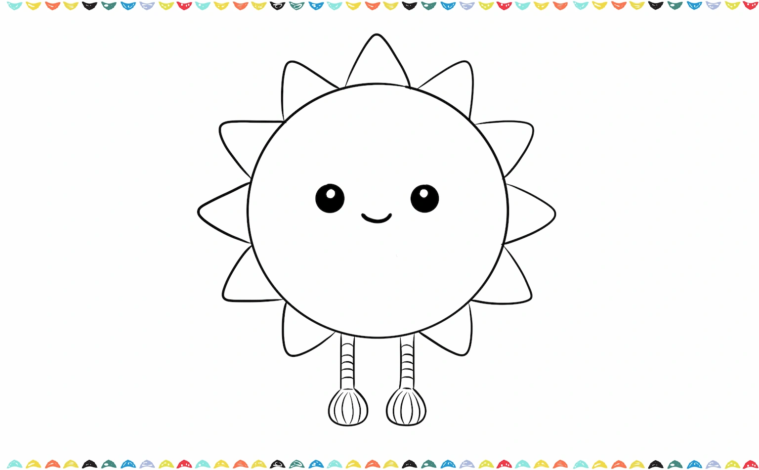 Sketching the dangling corduroy legs under the sun in Jellycat sun drawing step 4