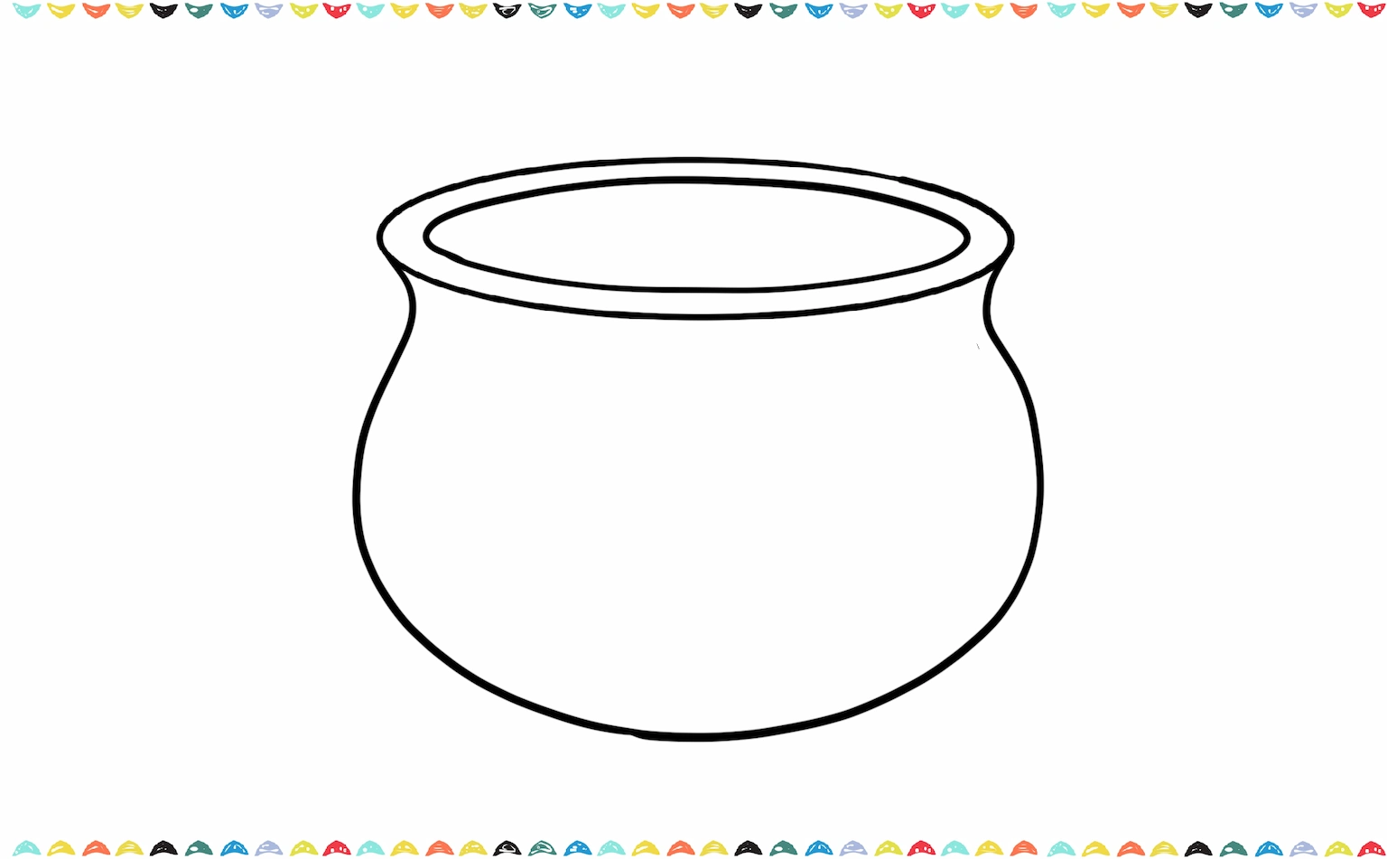 how to draw a pot of gold - sketch a thick curved band around the top opening step 3