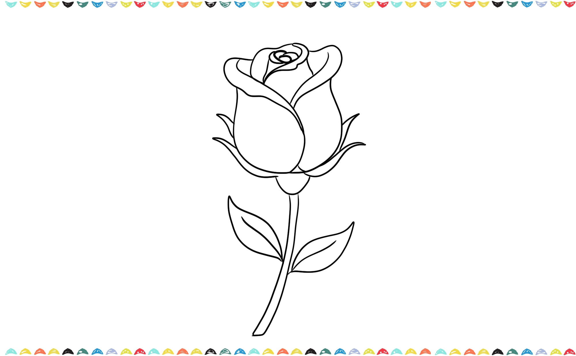 how to draw an easy rose - Draw one or two leaf shapes on the stem step 10