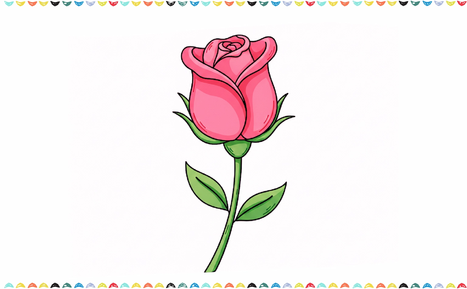 Finished and colored rose drawing final image step 12