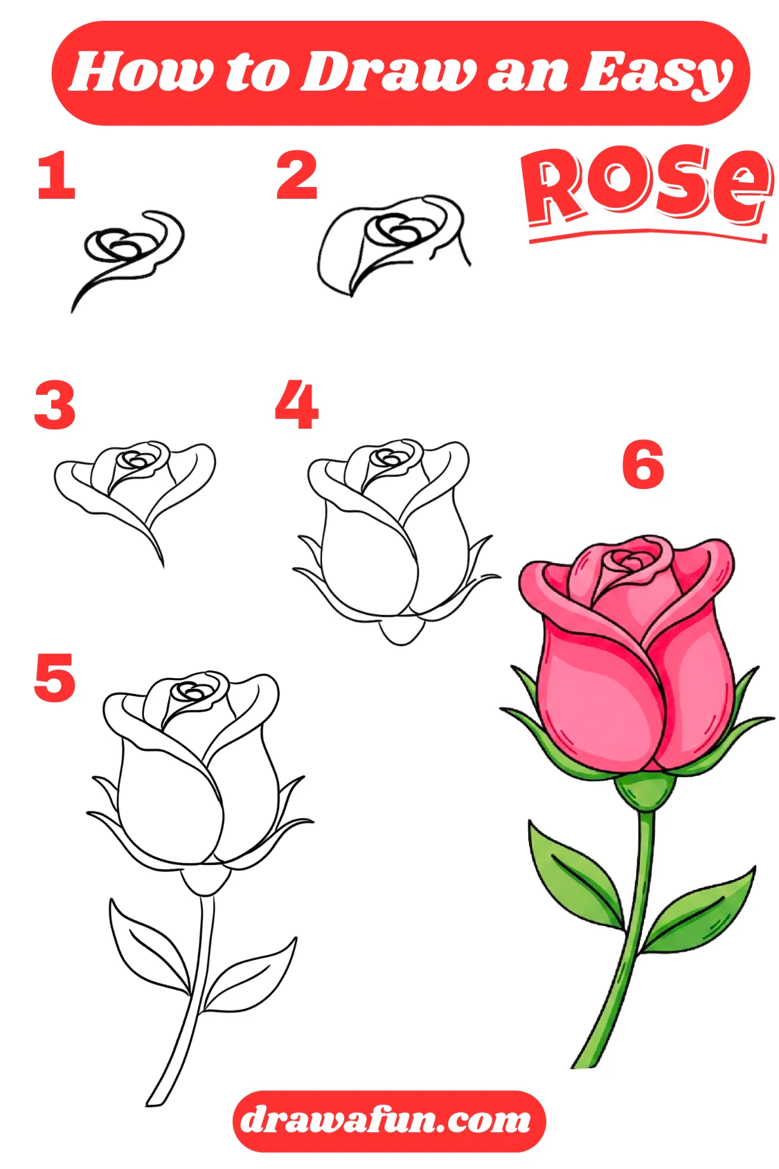 how to draw an easy rose step by step instructions