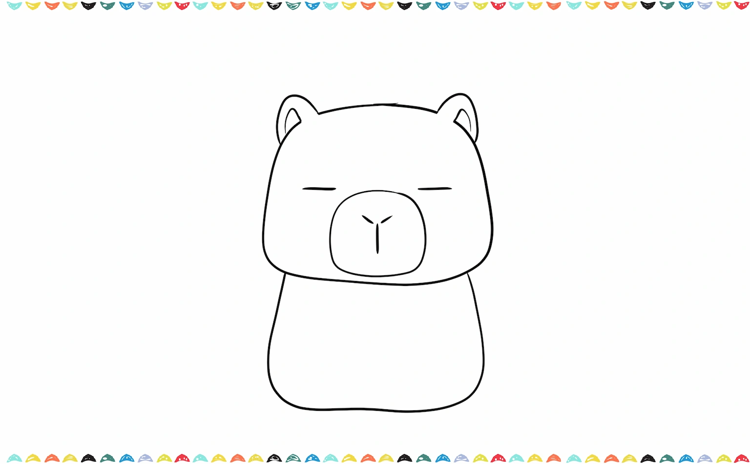 Draw two short horizontal lines for capybara's sleepy eyes step 4