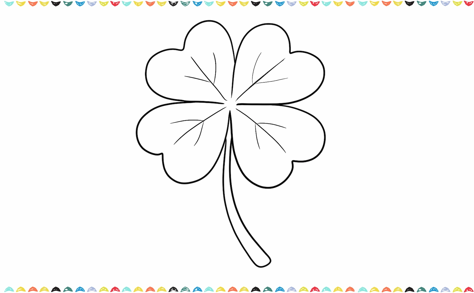 draw a long curved line going down from the center of the four leaf clover drawing step 6