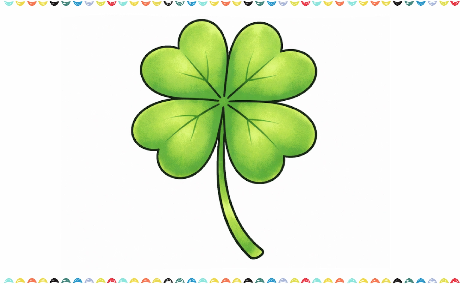 Finished and colored four leaf clover drawing step 7