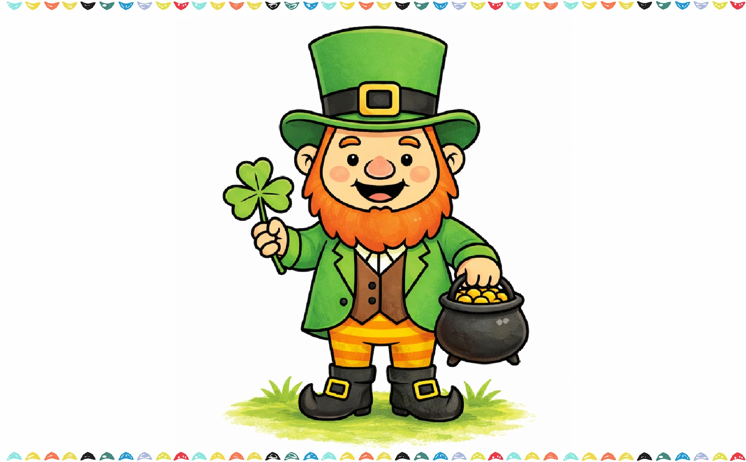 Finished and colored leprechaun drawing step 13