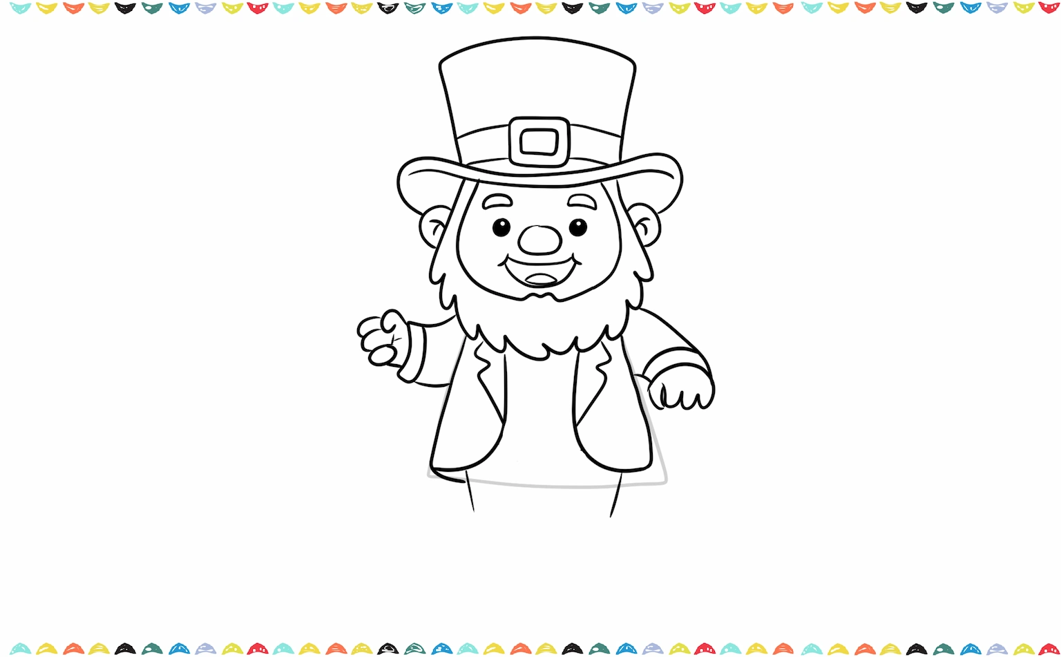 how draw a leprechaun step by step - add two small arms on the sides step 9
