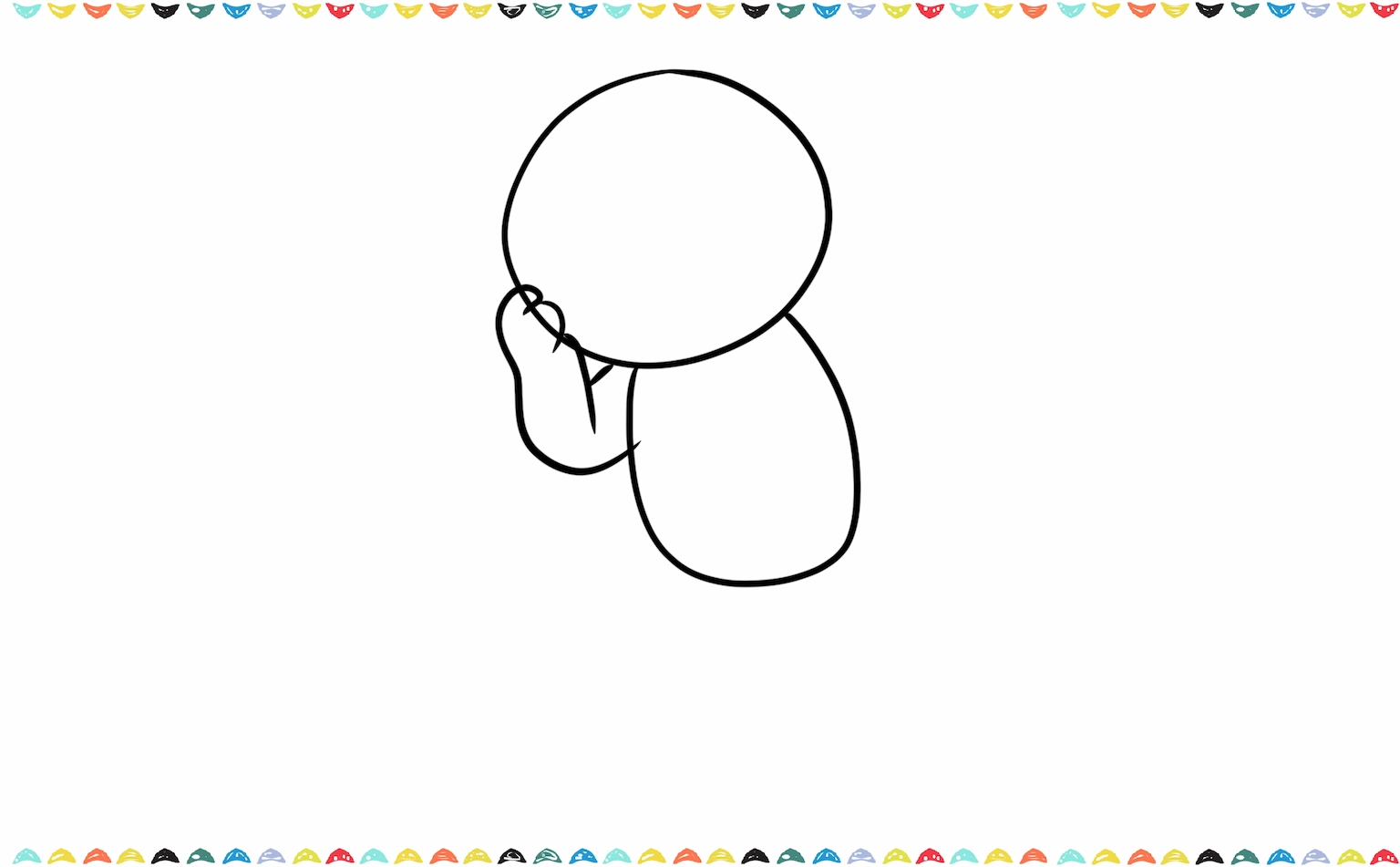 On one side of smiski drawing sketch a bent arm touching the cheek step 3