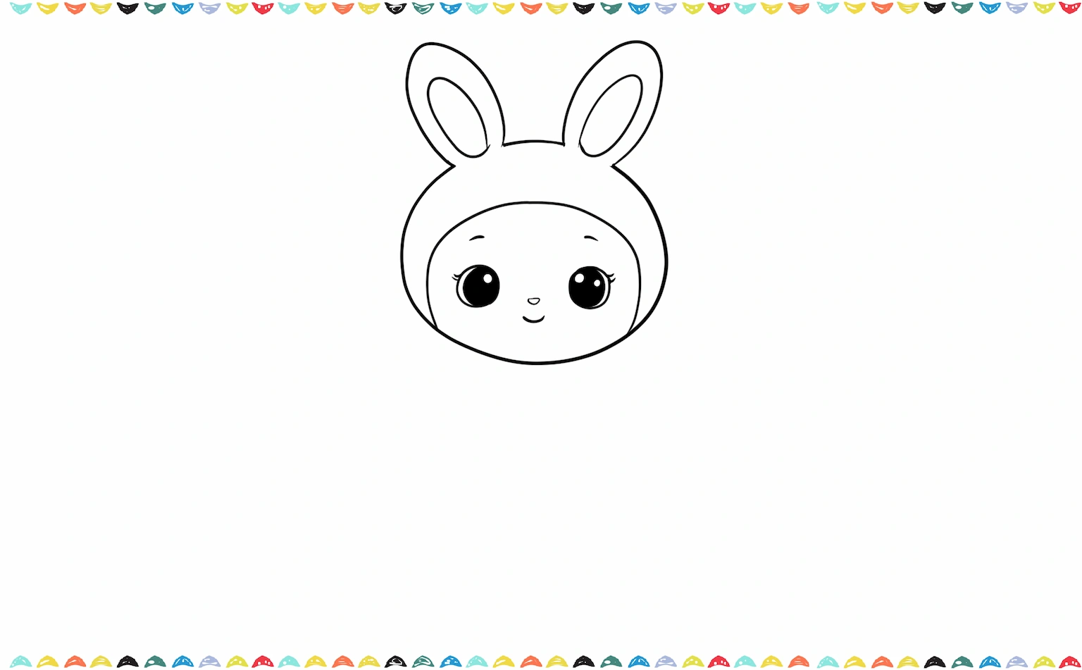 Draw the bunny hood and ears on the head of Sonny angel step 3