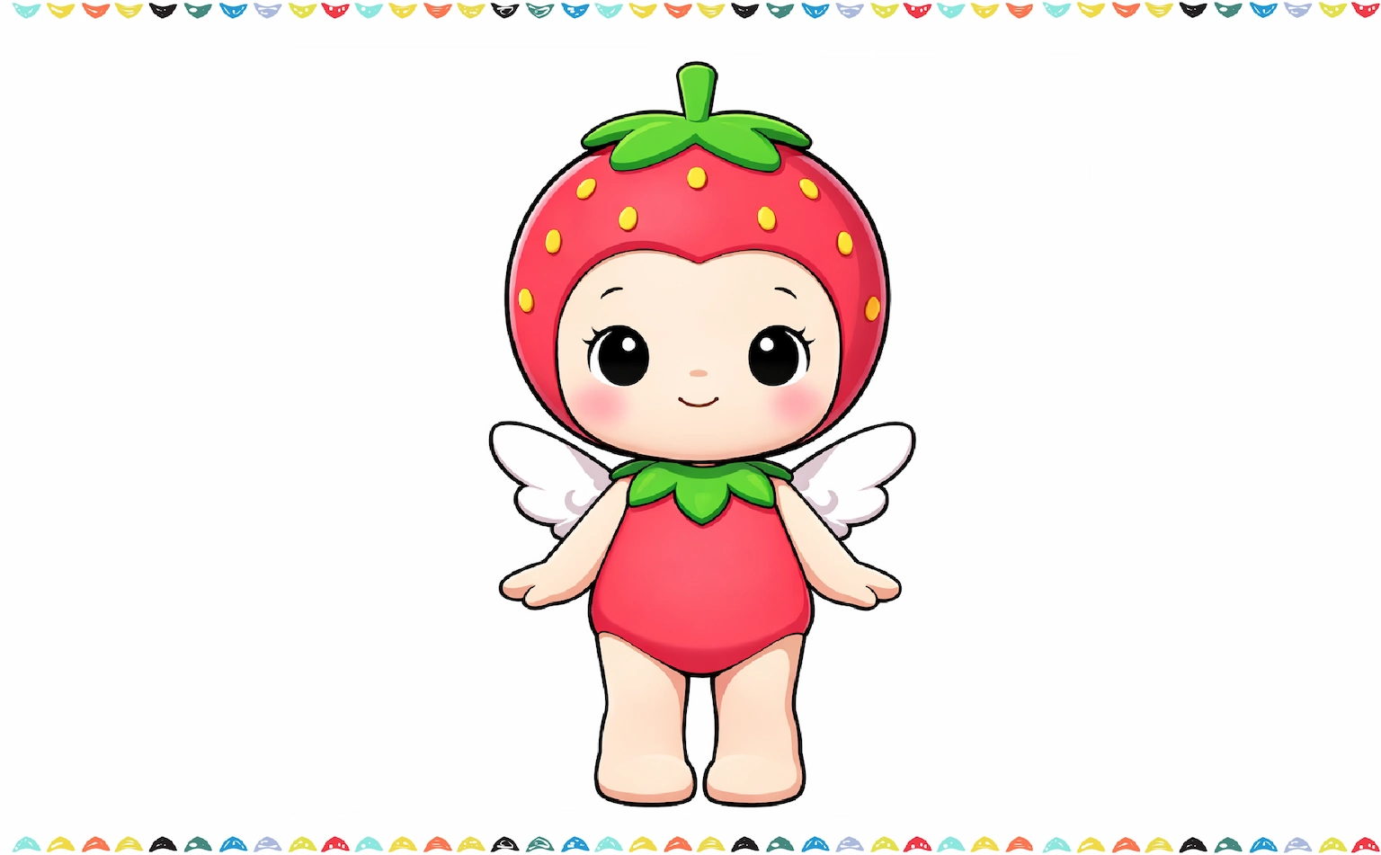 finished and colored sonny angel drawing - how to draw sonny angel strawberry version - step 7