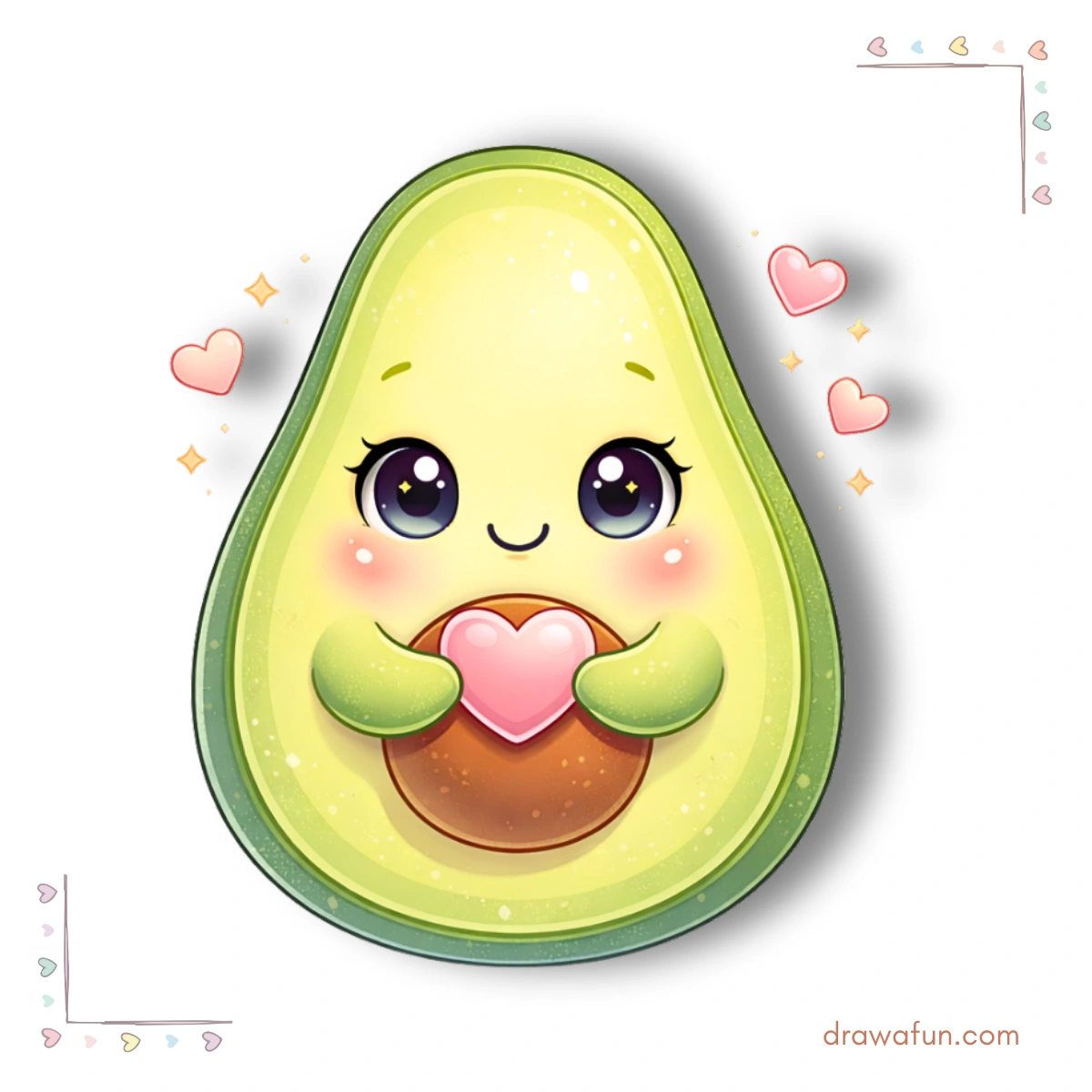 kawaii avocado drawing - avocado holding a tiny heart