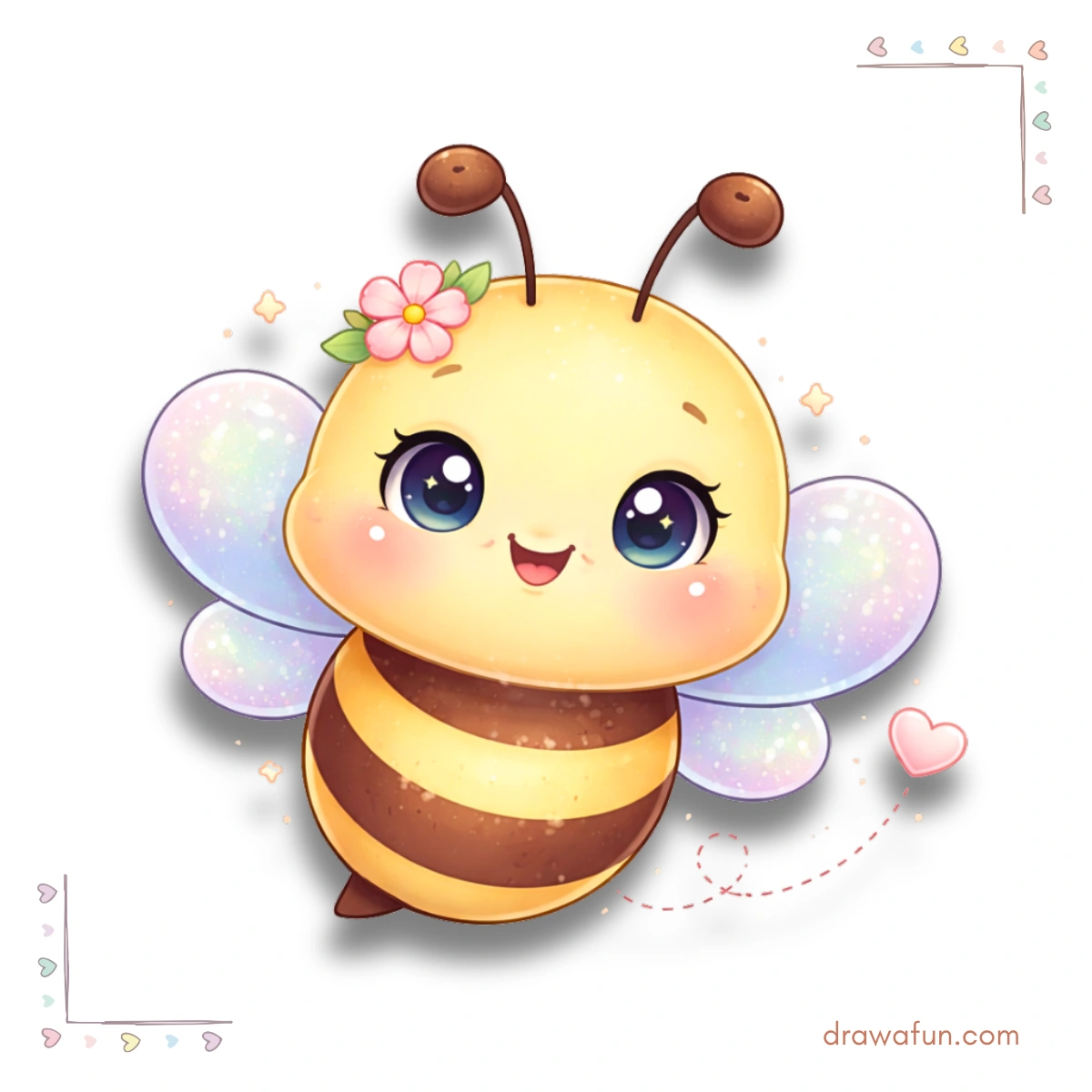 kawaii bee drawing - bee sparkling with wings
