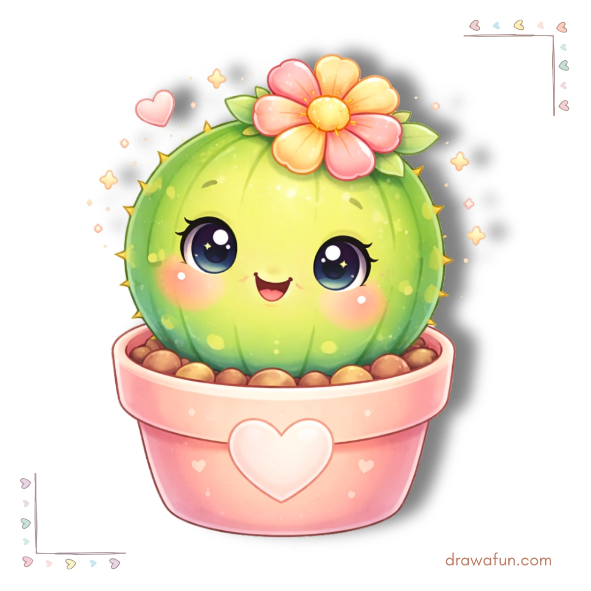 kawaii cactus drawing - cactus with a flower