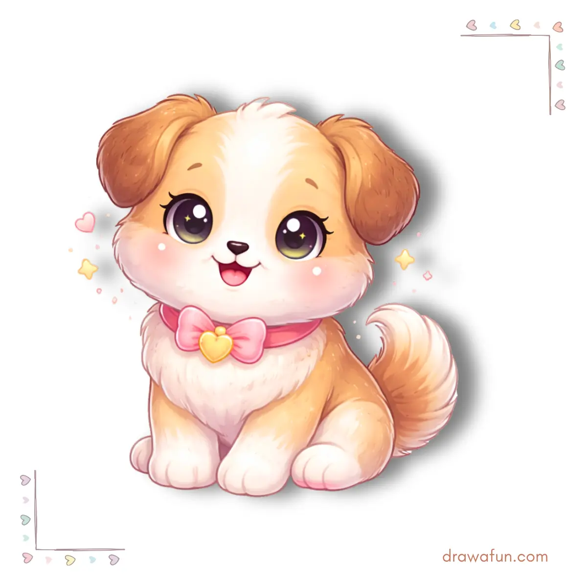 kawaii cute dog drawing dog with a pink bow