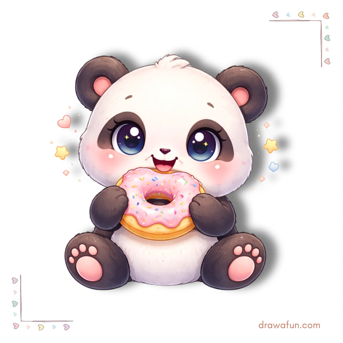 kawaii panda drawing - panda eating a donut