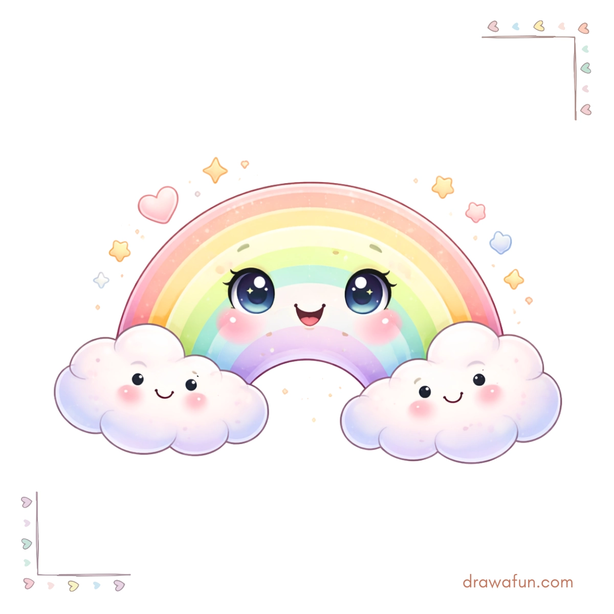 kawaii rainbow drawing - rainbow smiling on clouds
