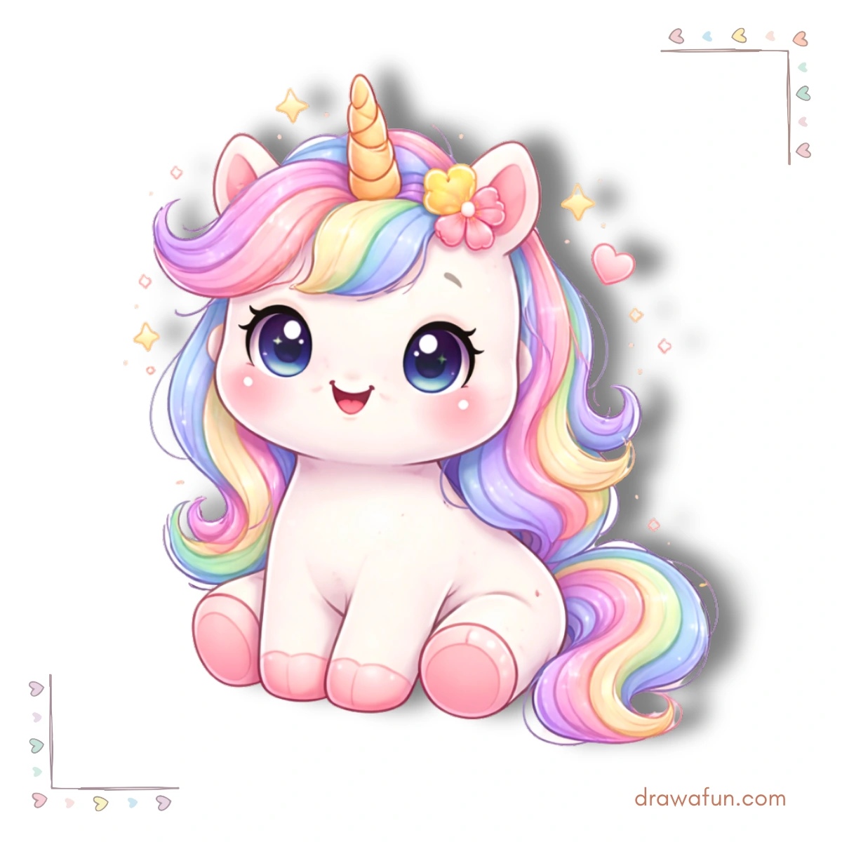 kawaii unicorn drawing - unicorn with a pastel mane