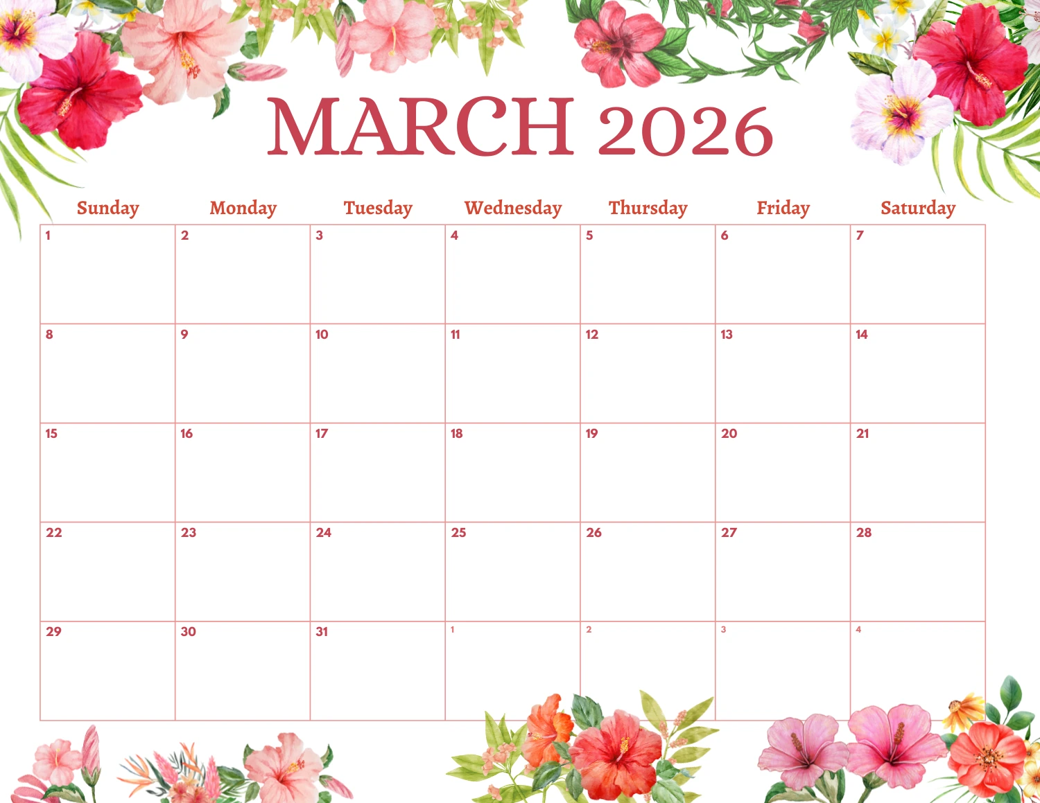 Hibiscus Theme March 2026 Calendar cover image