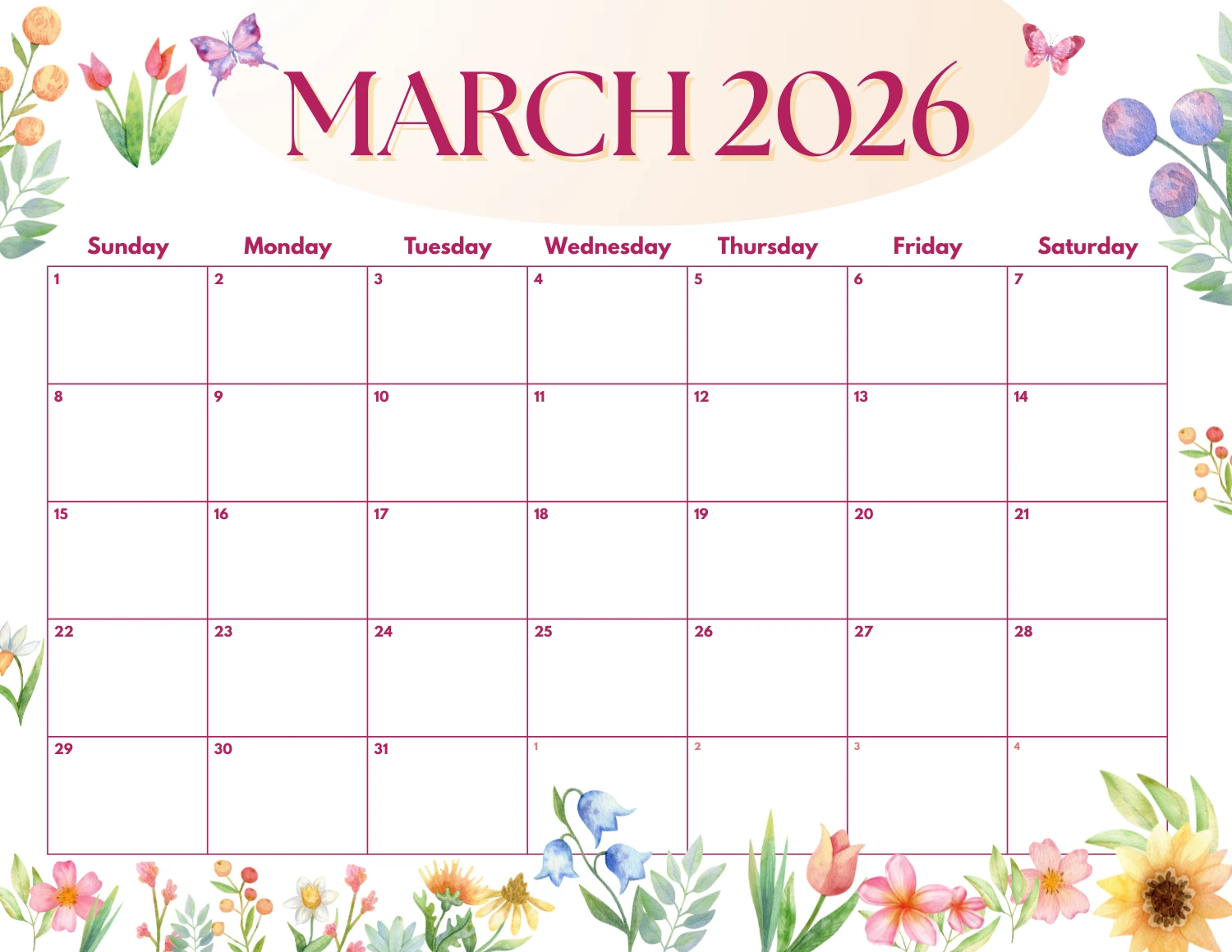 Spring Theme March 2026 Calendar cover image