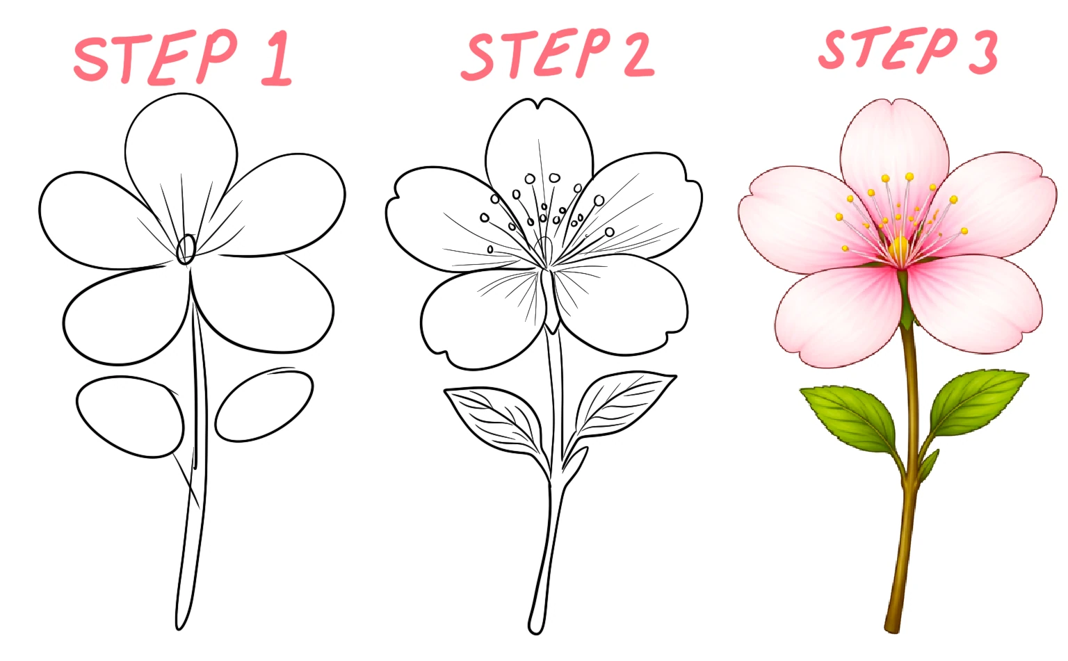 cherry blossom flower illustration with five soft pink petals and delicate structure