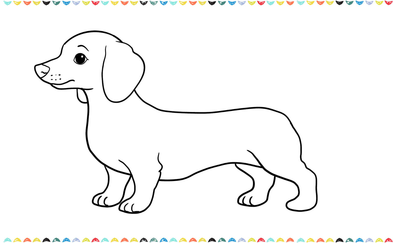 To depict the dog's hind legs, two slanted vertical rectangles were drawn below the oval body step 10