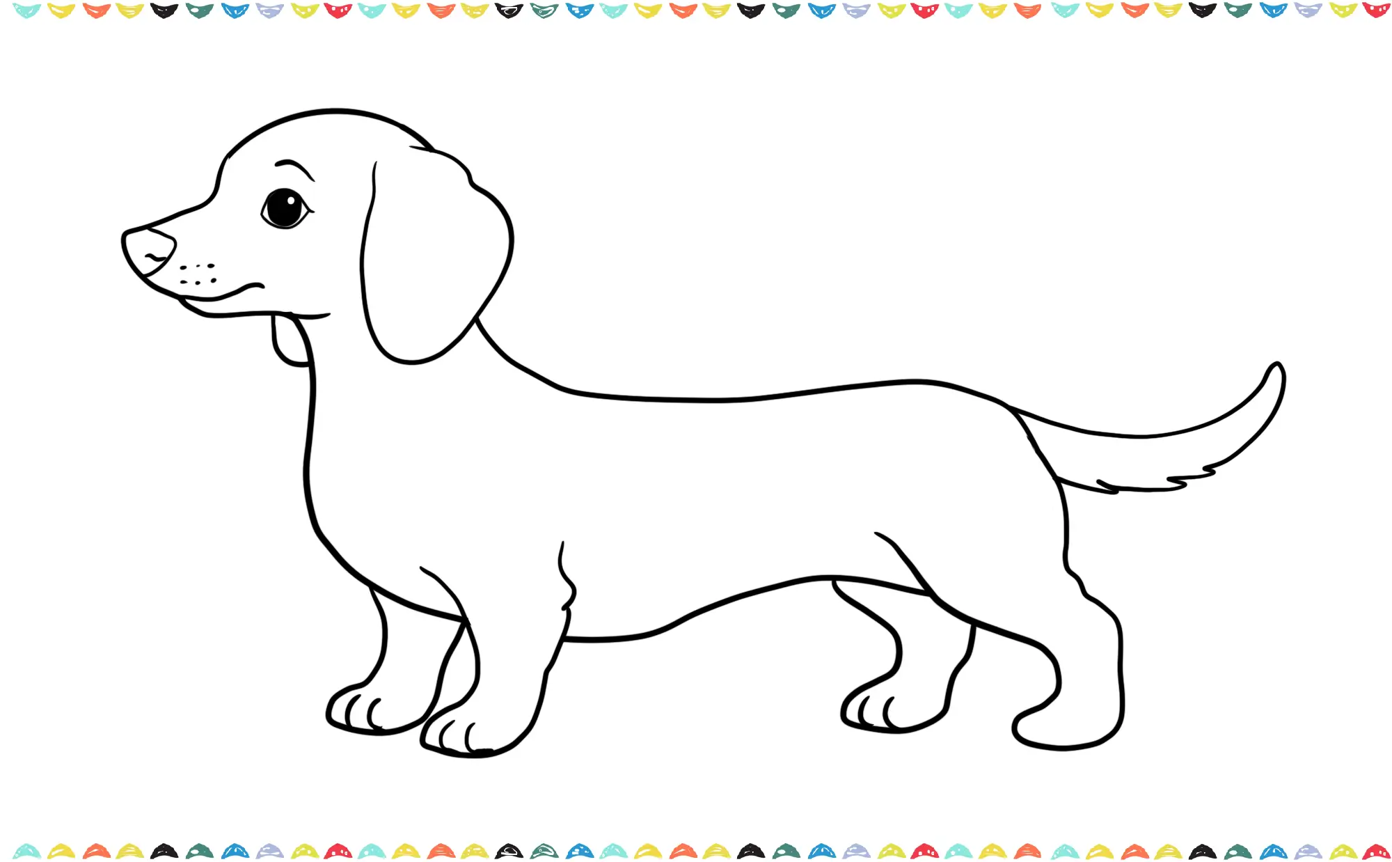 Adding a simple, upward-curving line to the back of the body to create a cheerful wagging tail for the cartoon dog step 11