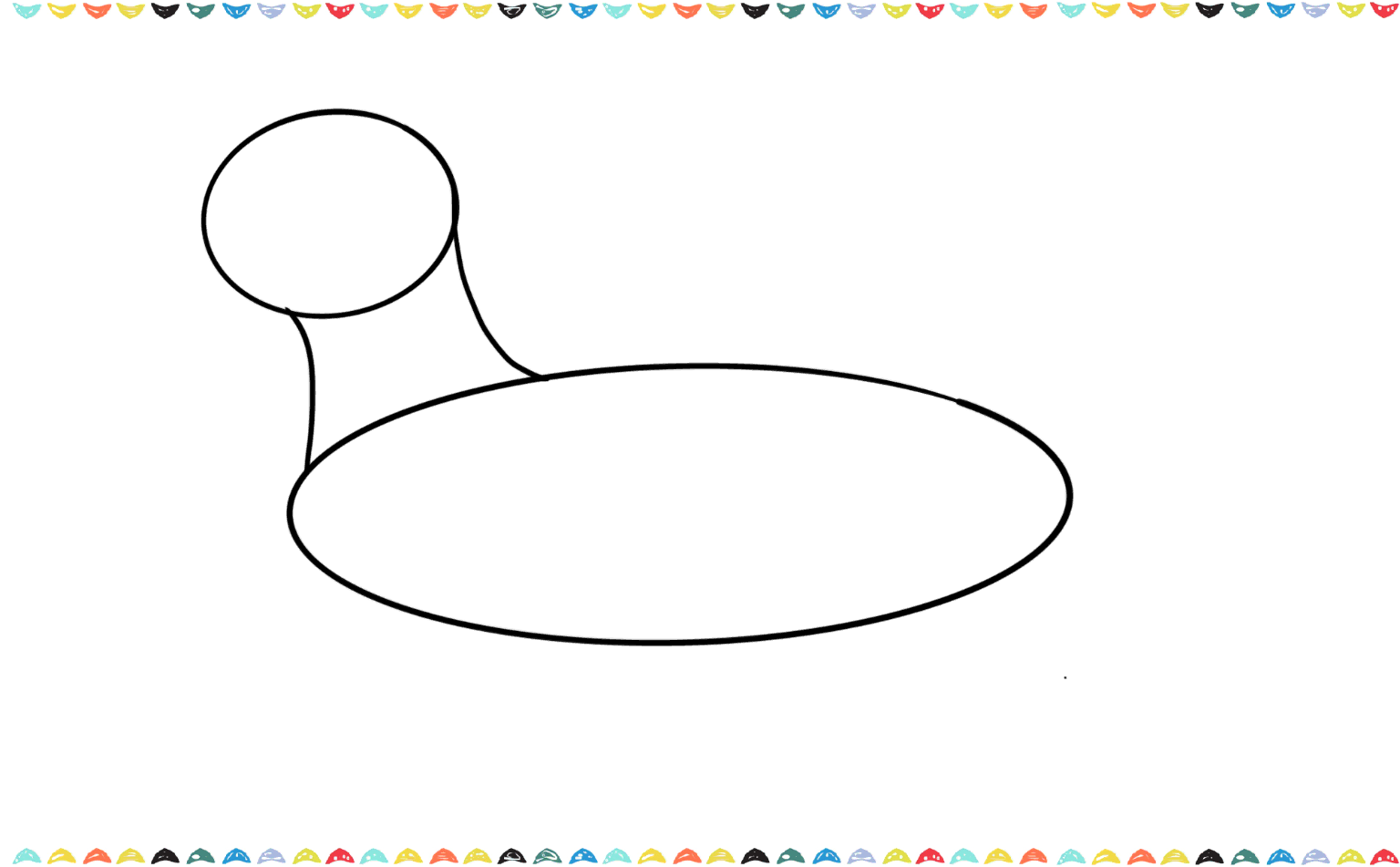 Drawing two short, parallel lines to connect the head circle to the body oval to form the dog's neck step 3