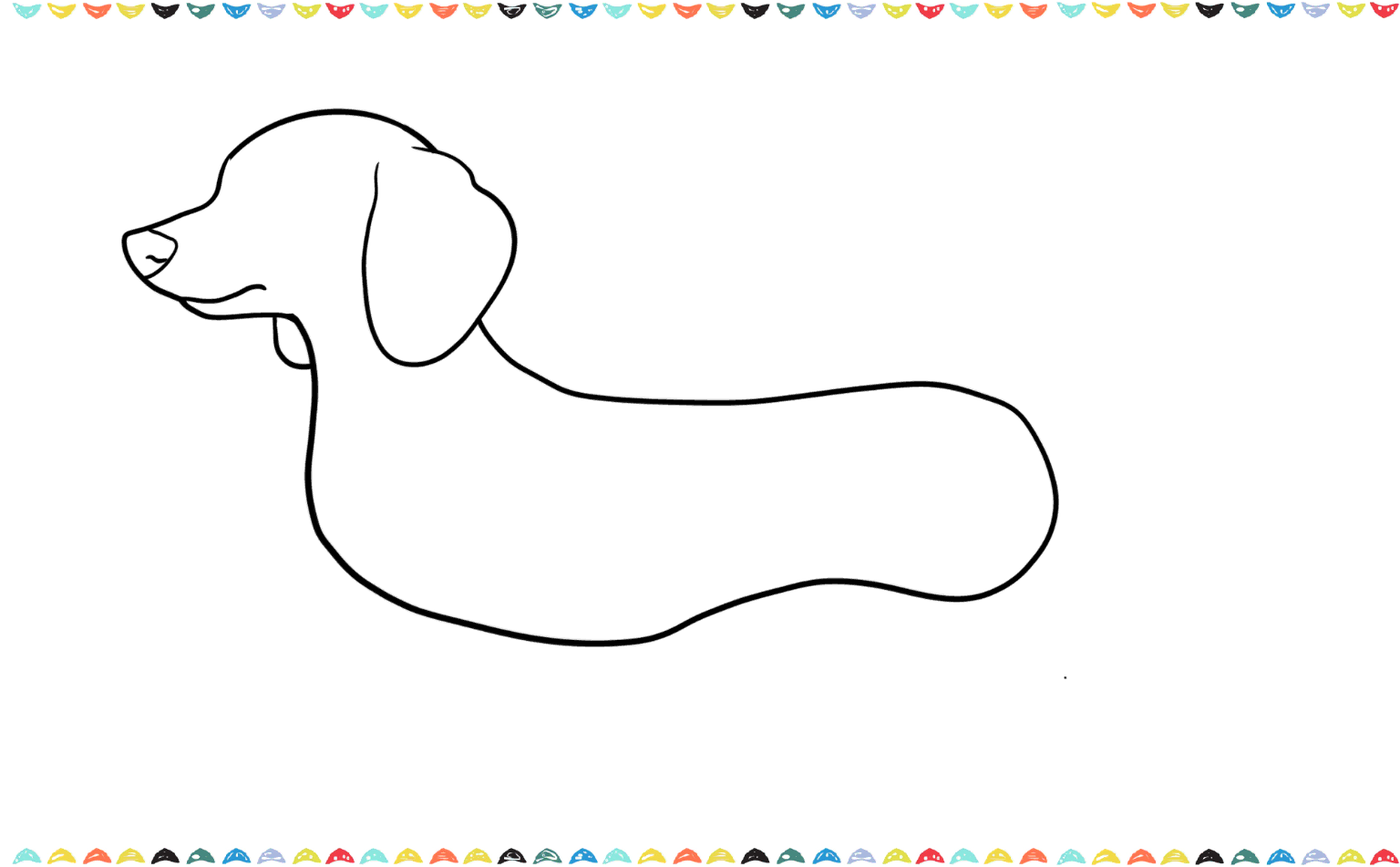 Drawing a large, curved teardrop shape on the side of the head to create a long, floppy dog ear step 7