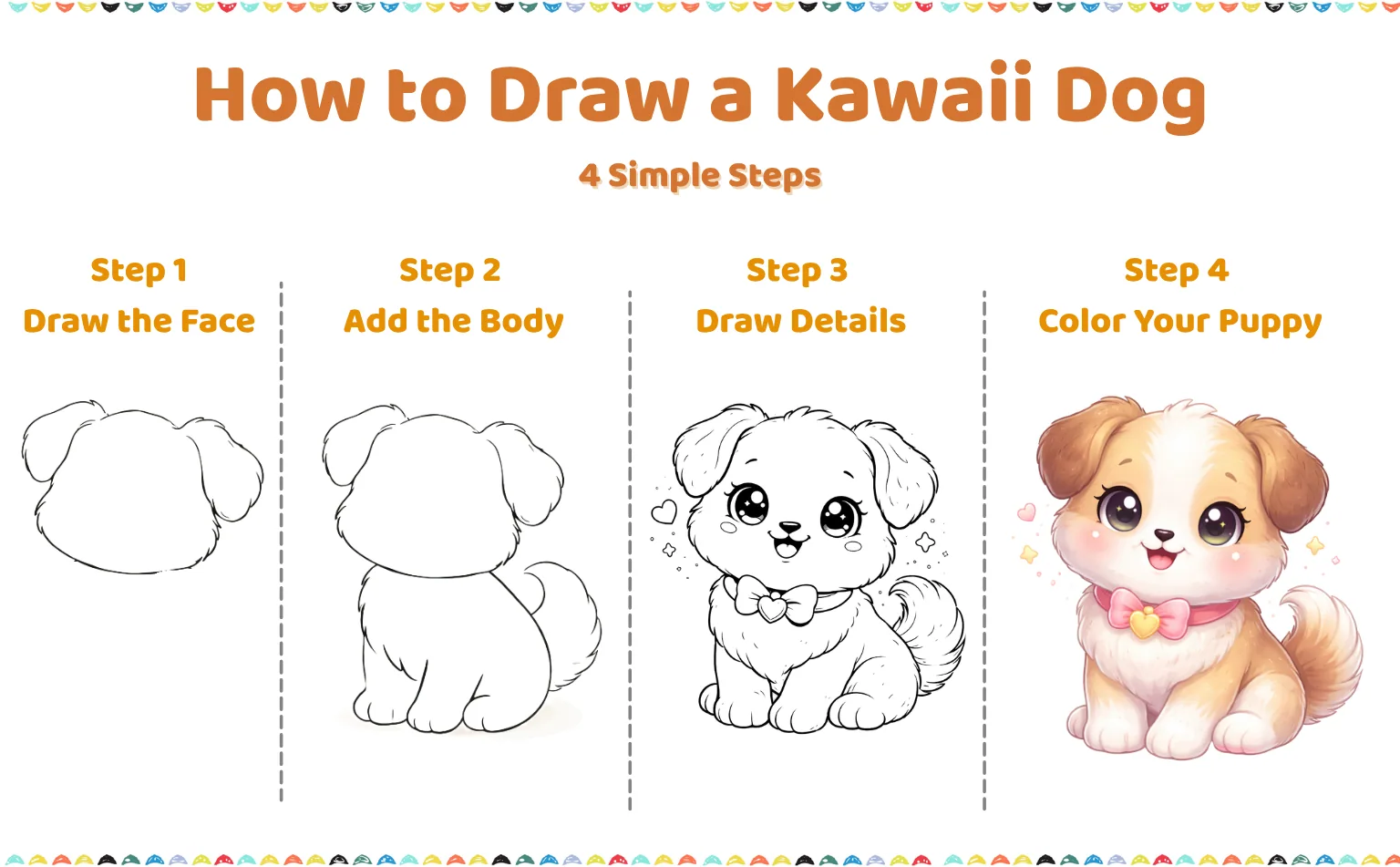 how to draw a kawaii dog easy drawing steps