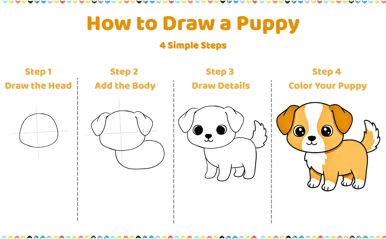 how to draw a puppy easy drawing steps