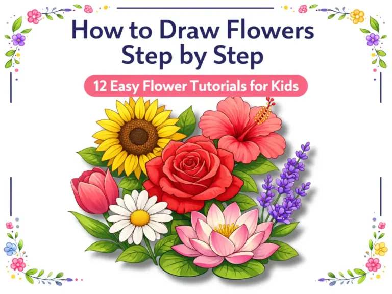 how to draw flowers step by step for kids easy flower drawing tutorials rose sunflower tulip daisy illustration