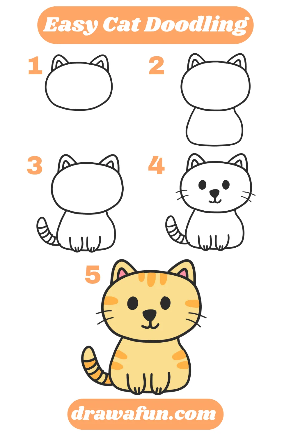 easy cat doodle step by step drawing process