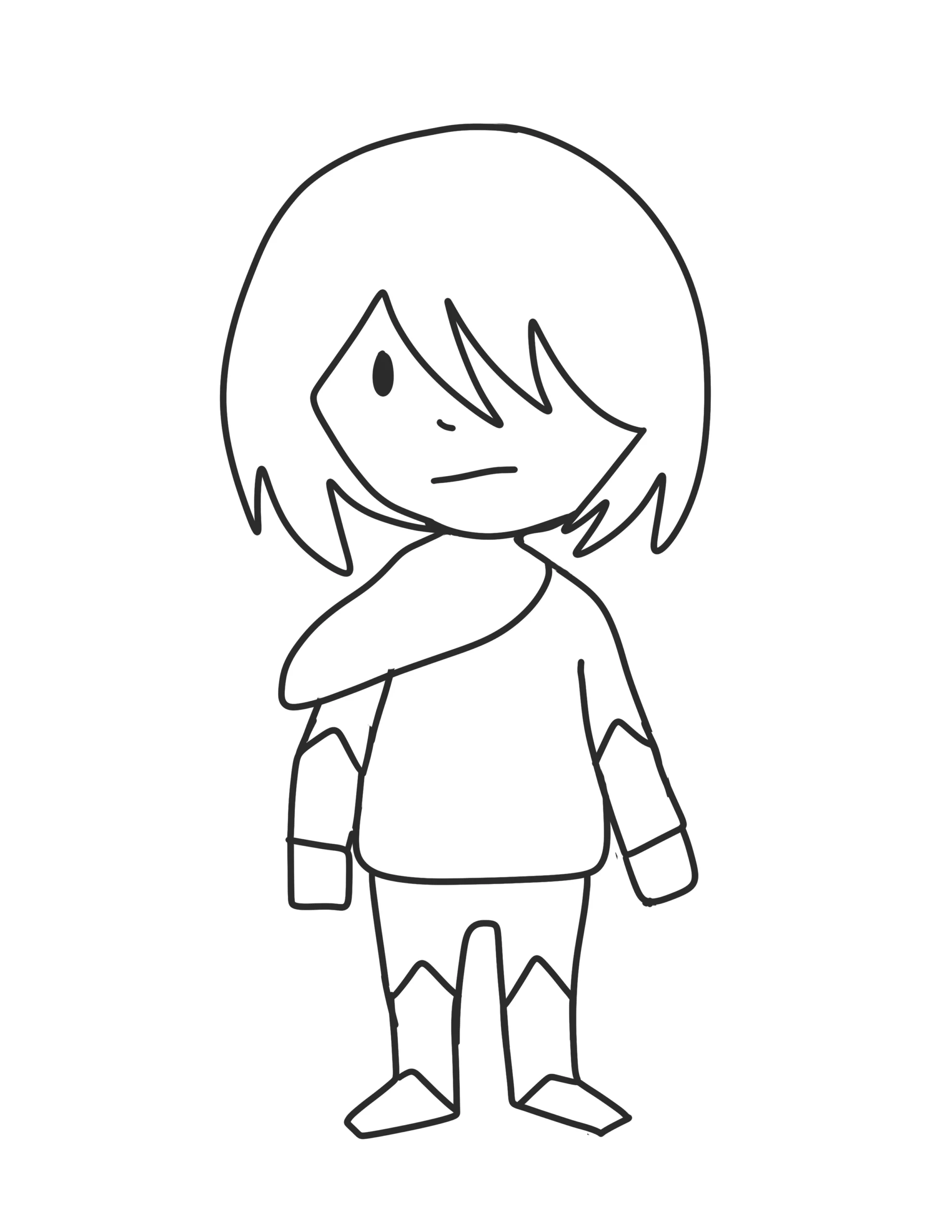 Step 5: Sketching a flowing hero cape behind Kris’s shoulders.