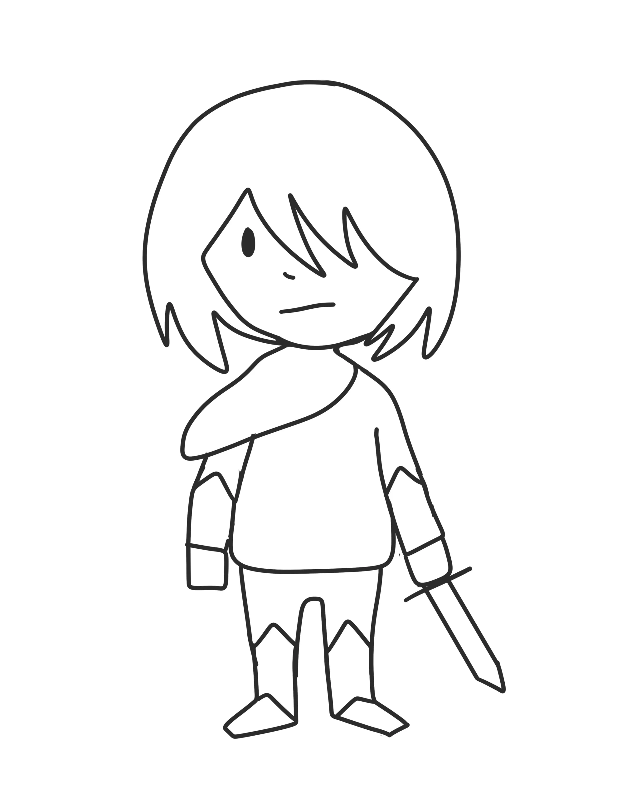 Step 6: Drawing a simple sword in Kris’s hand for the final character design.