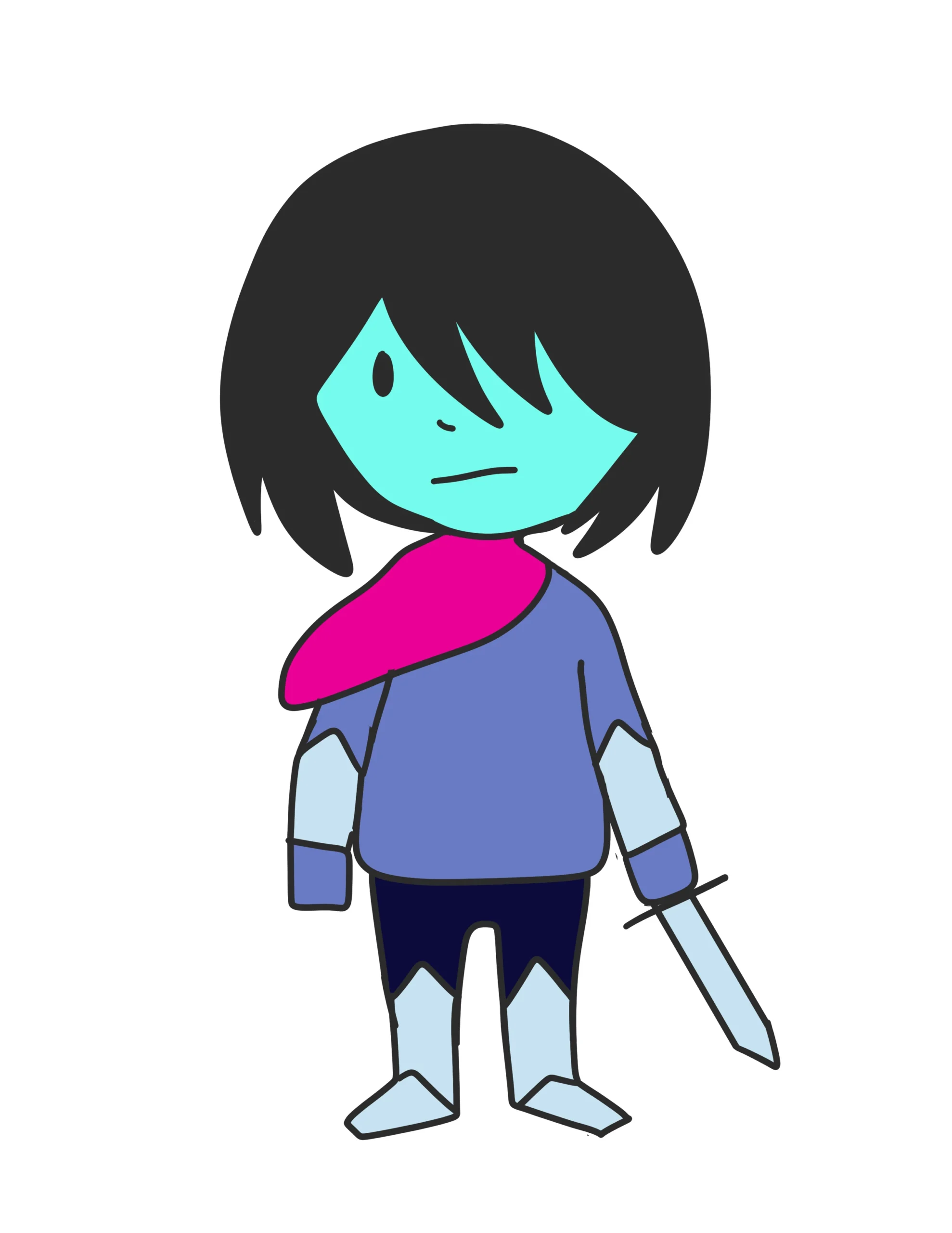 Final step: Coloring Kris from Deltarune in blue, purple, and silver tones.