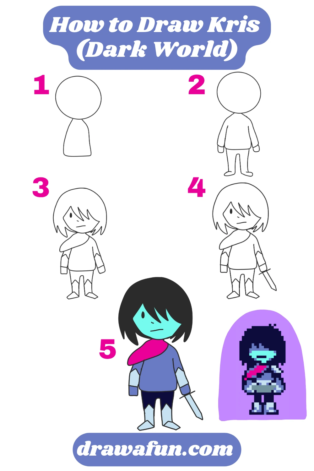 how to draw kris dark world from deltarune easy step by step