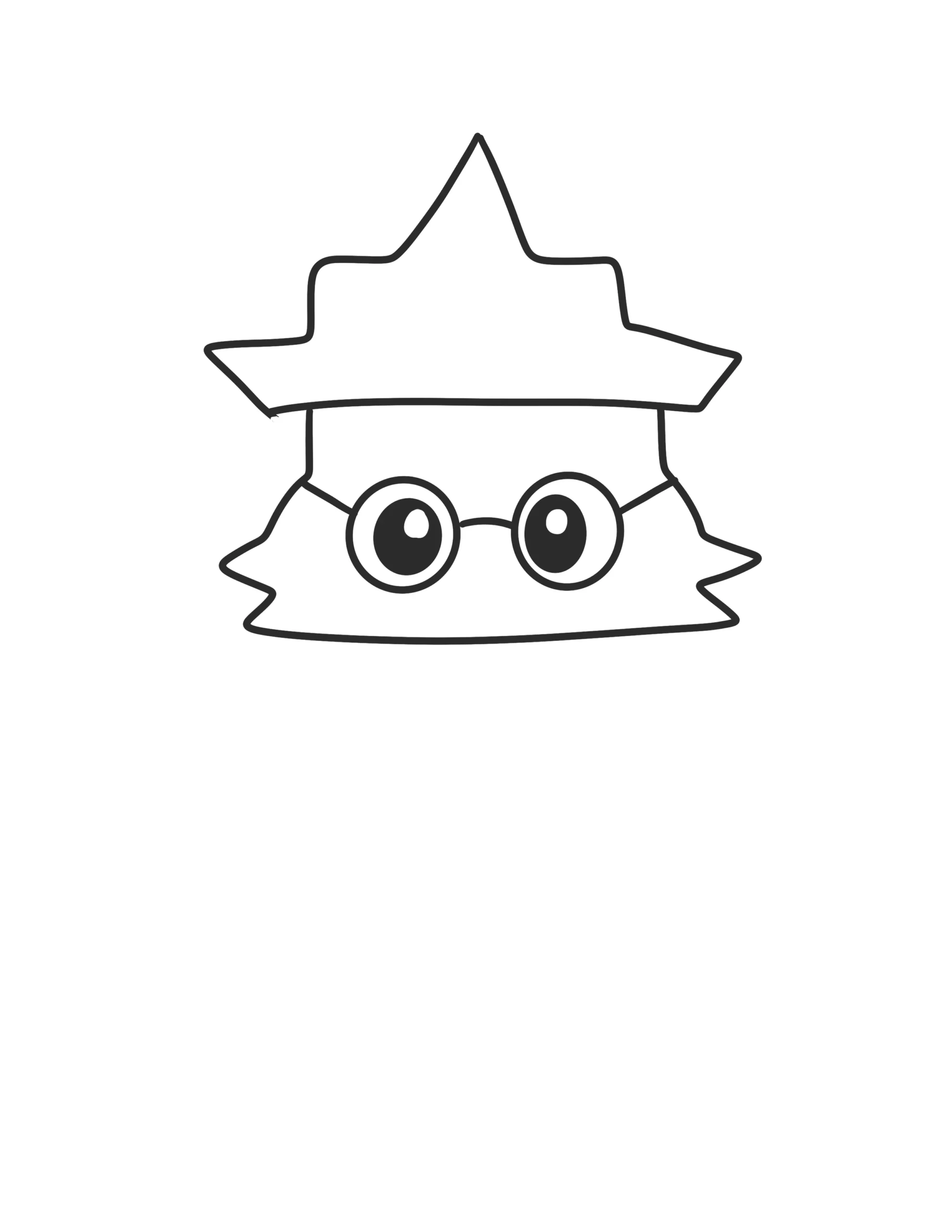 Step 2: Drawing Ralsei’s head with cornered cheeks underneath the wizard hat.