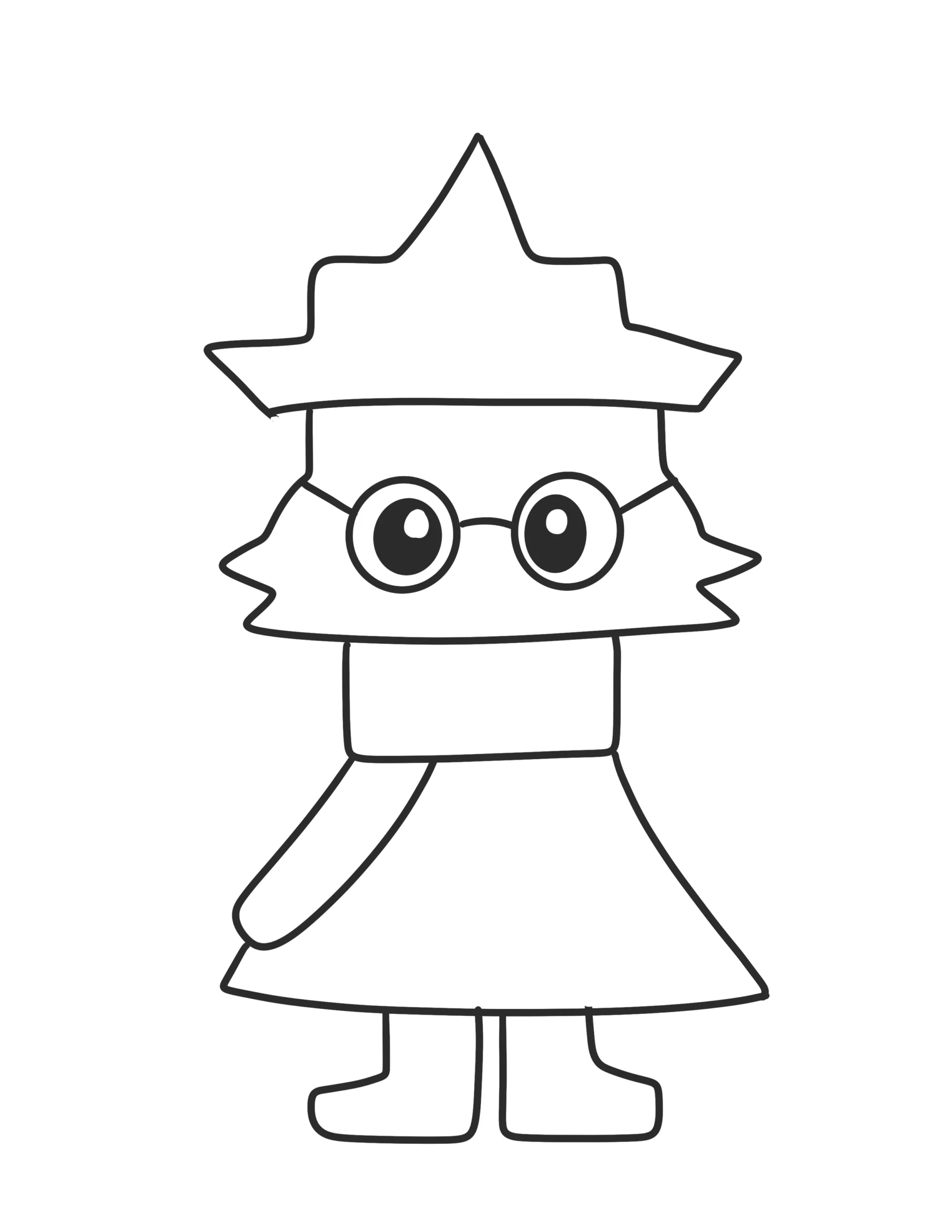 Step 4: Adding a bell-shaped green robe to the Ralsei drawing.