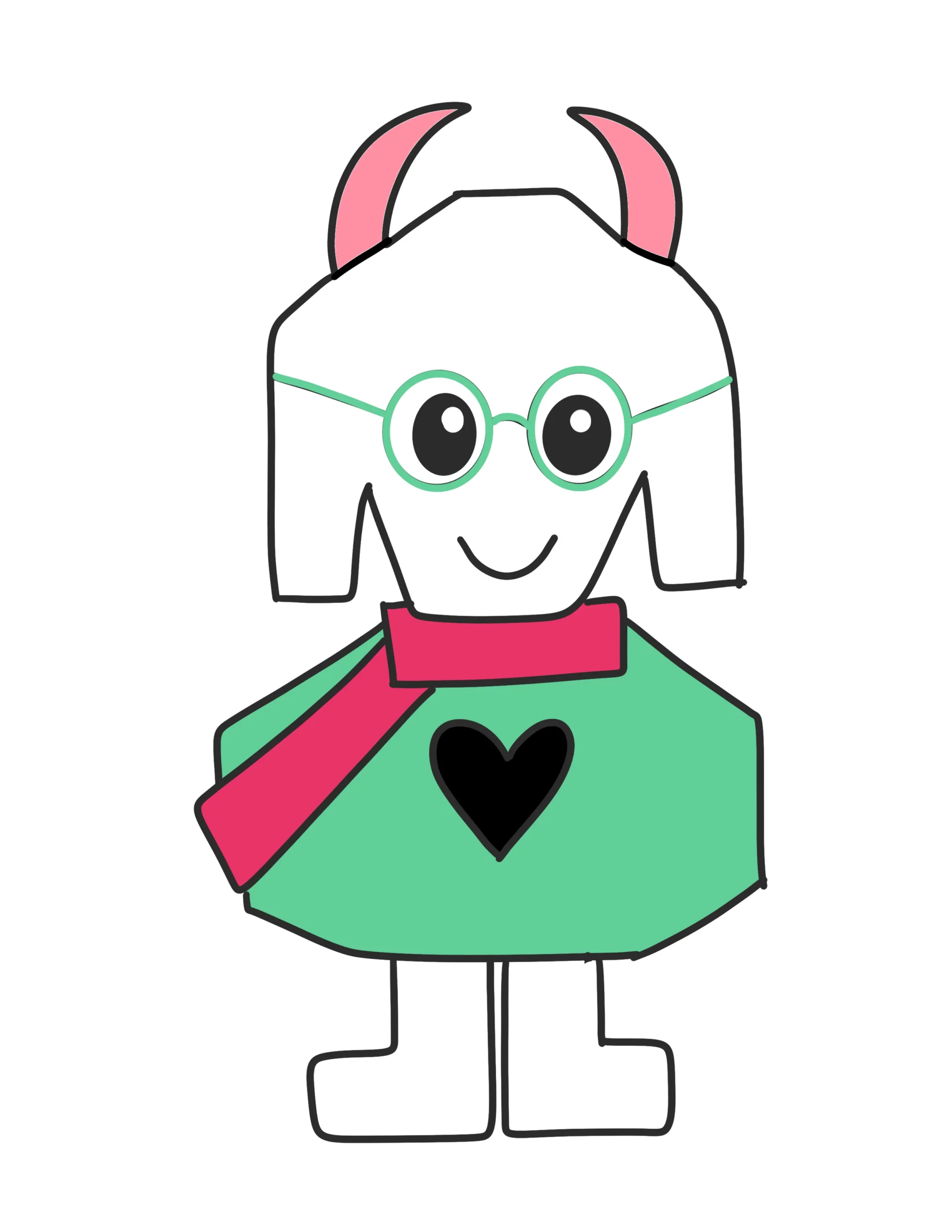 Final step: Coloring Ralsei with green, black, and pink colors.