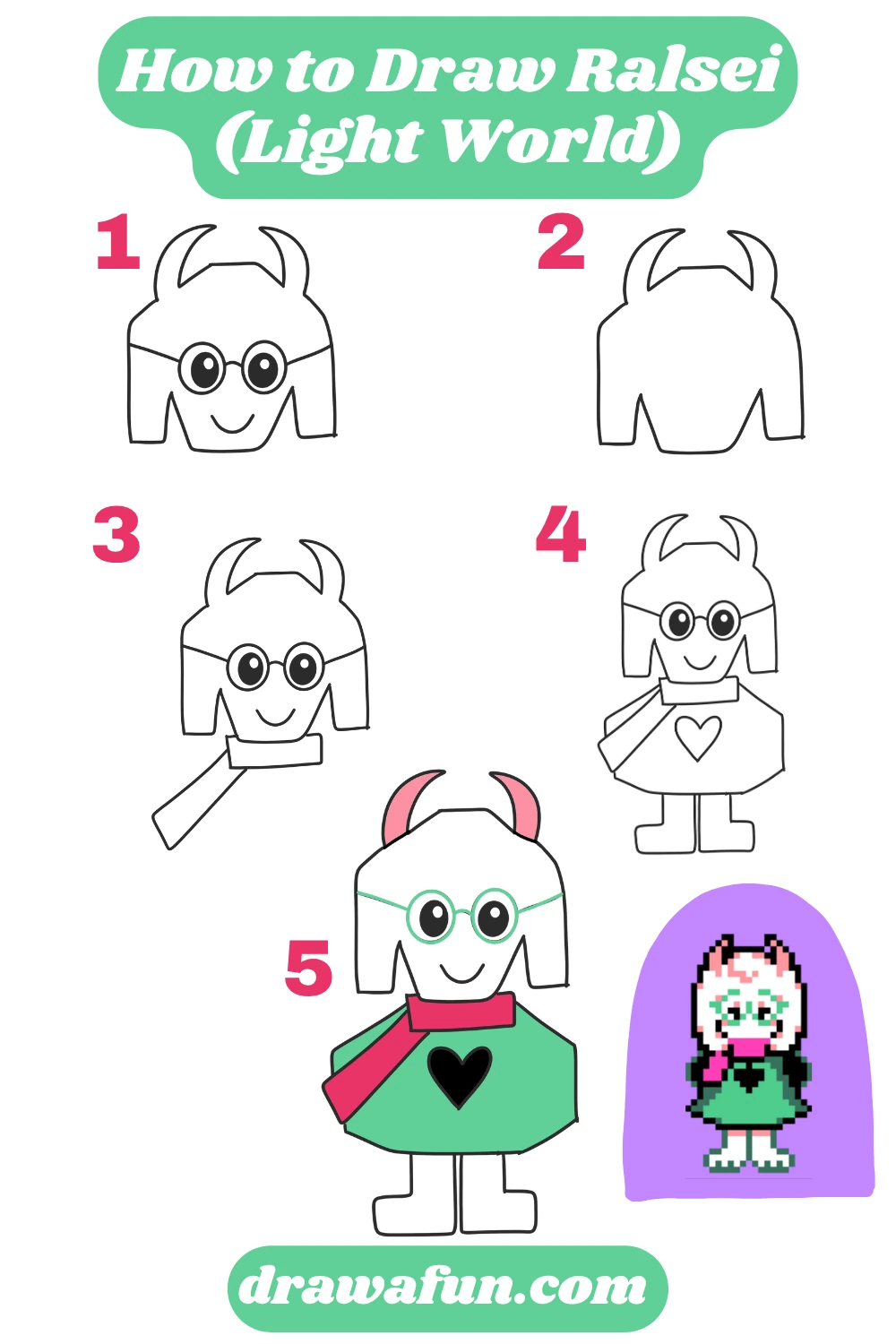 how to draw ralsei from deltarune easy step by step